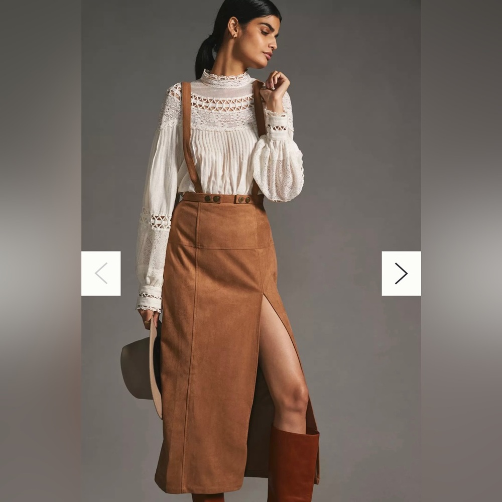 Anthropologie Faux Suede Pinafore Skirt
